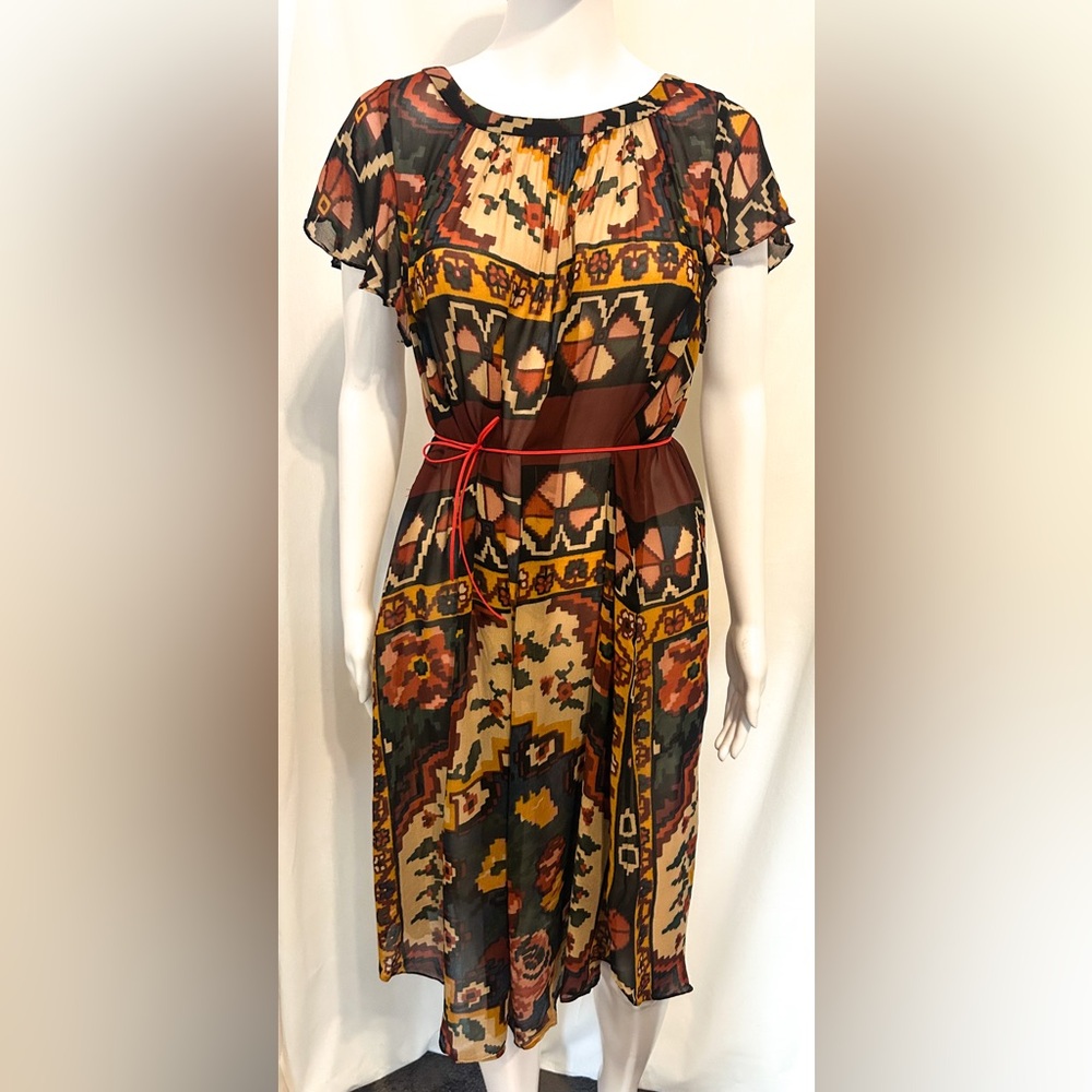 Anthropologie Akemi + Kin Sz LP Sheer Aztec Tribal Floral Rose Dress Boho Chic